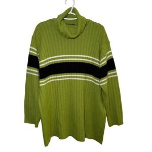 Forenza‎ Green Ribbed Y2K Stripe Turtleneck Sweater Mens XL Striped Long Sleeve